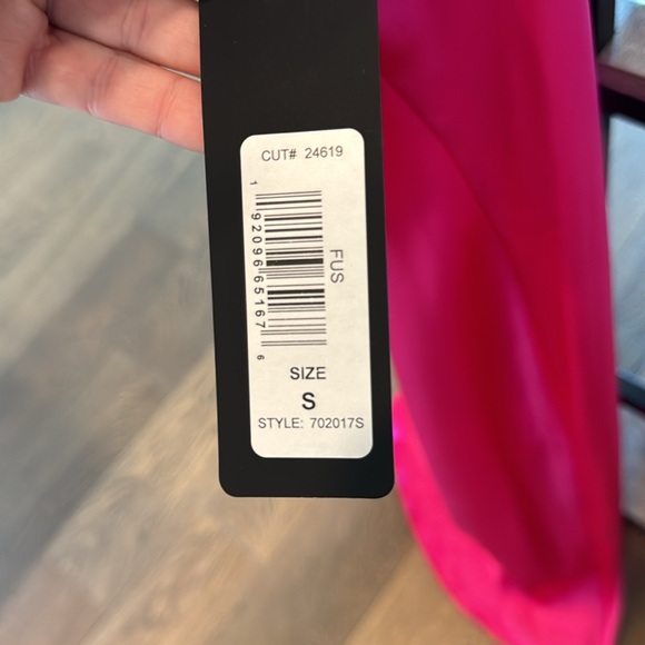 BEBE SATIN COWL NECK SLIP MIDI DRESS IN FUSCHIA - Picture 6 of 6